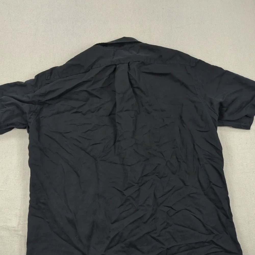 Vintage Polo Ralph Lauren Shirt Mens Large Black Caldwell Loop Collar Silk Linen